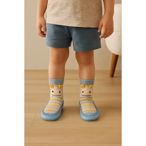 Çocuk Canavar Desenli Makosen Soket Çorap Patik Panduf – Kaydırmaz Ev & Anaokulu Ayakkabısı Açık Mavi