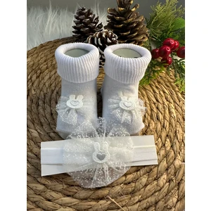 Thalia E-Store Kız Bebek Süslü Çorap Bandana Set