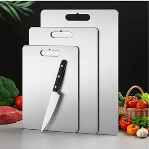 Create Handle 3'lü Paslanmaz Çelik Kesme Tahtası Seti (34X23 - 30X20 - 25X15 Cm) | Kaymaz Silikon Ayaklı, Dayanıklı ve Hijyenik Mutfak Kesim Tahtası