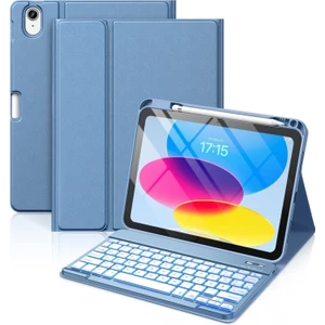 M.TK Moveteck Apple iPad 11. Nesil A16 2025 / 10. Nesil Uyumlu Tablet Klavyeli Kılıf Kablosuz Bluetooth Özellikli Manyetik Standlı Q Kalem Bölmeli Klavyeli Tablet Kılıfı