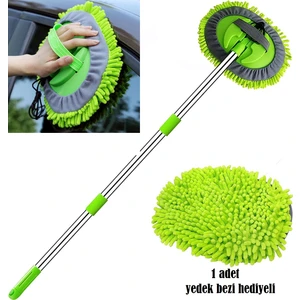 Çok Fonksiyonlu Mikrofiber Oto Fırçası Mopu Yedek Bezli Teleskopik Saplı Araba Yıkama Fırçası