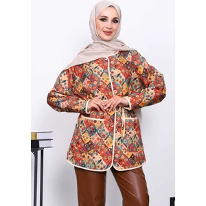 İmaj Butik Yeşil Etnik Desenli Cepli Ceket