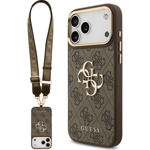 iPhone 17 Pro Max Uyumlu Kılıf Guess Lisanslı 4g Büyük Metal Logolu Kalın Askılı Kapak Kahverengi