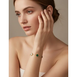 Paslanmaz Çelik Bileklik Kadın  Beşli Çok Renkli Dört Yapraklı Şans Yoncası  Altın Kaplama Çift Yönlü Tasarım  Kararmaz  Alerji Yapmaz LuxeGem