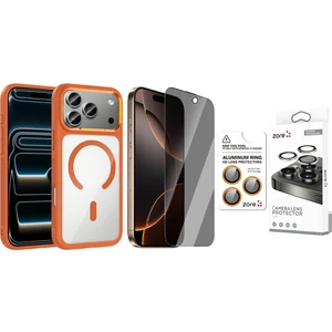 iPhone 17 Pro Max Kılıf M-Safe Şarj Özellikli Metal Kamera Çerçeveli Zore Tiko Kapak + Safir Kamera Lens + Hayalet Ekran Koruyucu