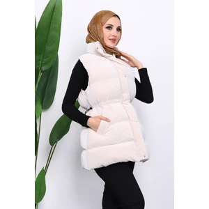 İmaj Butik Bej Bel Lastikli Cepli Şişme Yelek