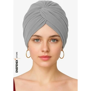 NF ND ENEFENDİ Düğümlü Dış Bone Gri | Hazır Bağlı Sosyete Yarım Şal Modeli | Tesettür Rahat ve Şık Bone