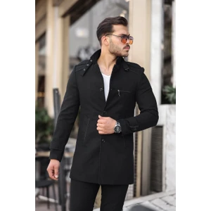 Erkek Siyah Slim Kalıp Kaşe Kaban