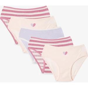 Kız Çocuk Kalp Desenli Çizgili 5'li Külot