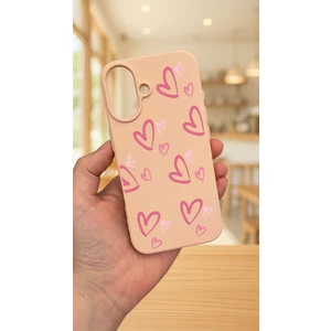 Vip Case iPhone 16 Plus -Pembe Kalp Desenli Silikon Darbe Emici Klasik Korumalı Rubber Kılıf