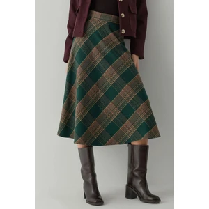 Kadın A-Form Kalın Midi Etek Sacramento Yeşili