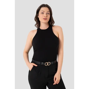 Arma Yıldız Kadın Pamuklu Fitilli Görünümlü Halter Yaka Basic Siyah Atlet