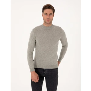 Pierre Cardin Erkek Açık Gri Melanj  Slim Fit Çeyrek Yaka Basic Triko Kazak 50314188-VR091