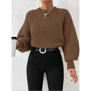 Sçlk Tekstil Kadın Kalın Örgü Balon Kol Triko Kazak