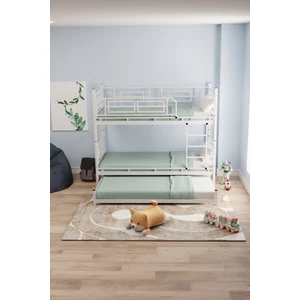 Defne Yavrulu Genç Çocuk Yatak Odası Metal Ranza ve Karyola Beyaz