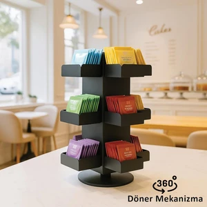 Döner 12 Bölmeli Poşet Çay Standı 4x3 Model-1 Siyah