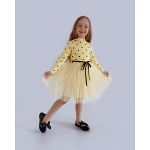 Şirin Şeyler Butiği Linda Kız Çocuk Prenses Kabarık Tütü Elbise Uzun Kol Puantiyeli Esnek Likralı Tüllü