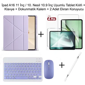 Yesnıce Ipad A16 11.nesil / 10.nesil 10.9 Inç Uyumlu Standlı Kılıf ve Dokunmatik Kalem ve Klavye Set