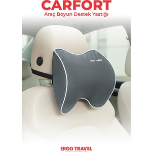 Carfort Büyük Visco Araç Boyun Yastığı – Ortopedik Oto Koltuk Boyun Desteği Gri - Ergo Travel