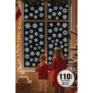 Kar Tanesi Sticker Seti, 110 Adet Kar Taneleri Sticker Seti, Kar Tanesi Dekorasyon Sticker, Kar Tanesi Yılbaşı Süsü