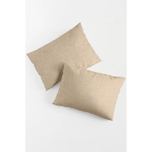 Bonny Home Vevra Çizgili Bej Düz Renkli 2 Li Yastık Kılıfı Pamuklu Kumaş Fermuarlı