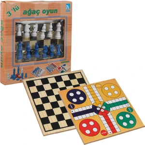3'lü Ağaç Oyun Seti ( Satranç - Dama - Kızmabirader )