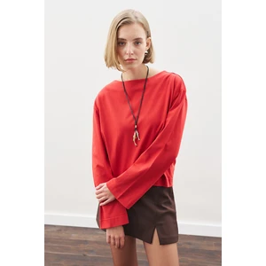 Kayık Yaka Uzun Kol Tshırt Kırmızı