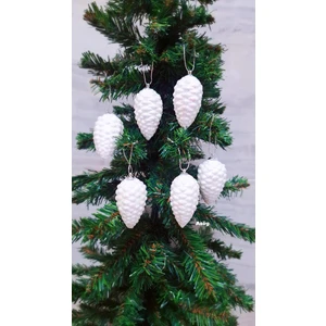 Yılbaşı Ağacı Süsü 6 cm Cici Beyaz Kozalak Simli Işıltılı Parıltılı Süs Parlak 6 Adet