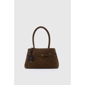 Suvea Kahve Süet Hakiki Deri Omuz Çantası