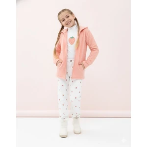 Kız Çocuk Pudra Polar Kapüşonlu Hırka Fermuarlı Uzun Kollu Yumuşak Çocuk Ceketi - Kız Çocuk Polar Hırka
