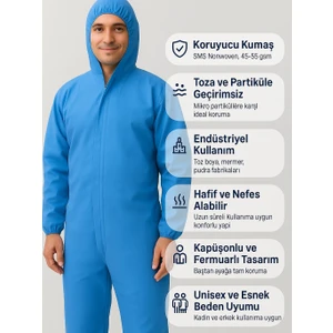 White Guard Mavi Tulum, Kapüşonlu Tek Kullanımlık SMS Koruyucu Tulum