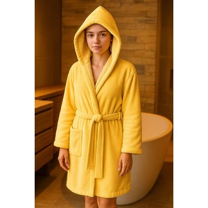 Elif Mira Genç Kız / Erkek Çocuk Kapşonlu Garson Boy Kadife Bornoz %100 Pamuklu