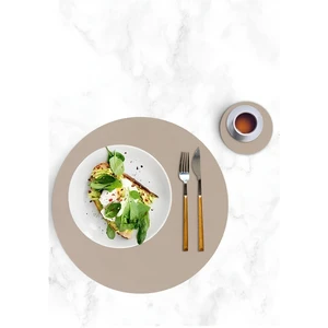 YUNUSOĞLU HOME 12 Parça Bej Yuvarlak Deri Amerikan Servisi Supla Isıya Dayanıklı Kaymaz Yıkanabilir | 6 Kişilik