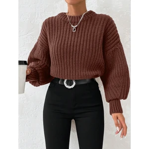 Sçlk Tekstil Kadın Kalın Örgü Balon Kol Triko Kazak