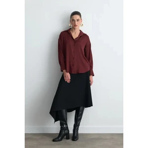 Rahat Kesim Saten Gömlek - Bordo