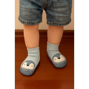 Çocuk Penguen Desenli Makosen Soket Çorap Patik Panduf – Kaydırmaz Ev & Anaokulu Ayakkabısı Mavi