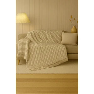 Rell Home Pamuklu Dokulu Ekru Koltuk Şalı 170X220 cm – Saçaklı Tv Battaniyesi & Dekoratif Koltuk Örtüsü