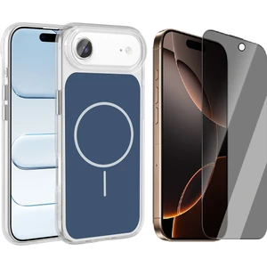 Apple iPhone 17 Air Kılıf M-Safe Şarj Özellikli Metal Buton Tasarımlı Zore Ikonik Sert Silikon Kapak + Hayalet Ekran Koruyucu