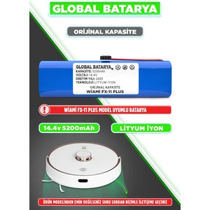 Global Batarya Wiami Fx-11 Plus Akıllı Robot Süpürge Bataryası 14.4V 5200MAH Pil (Orijinal Kapasite)
