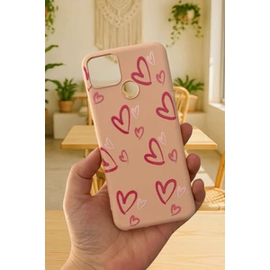 Vip Case Realme C25 Uyumlu Kılıf Pembe Kalp Desenli Silikon Darbe Emici Klasik Korumalı Rubber Kapak