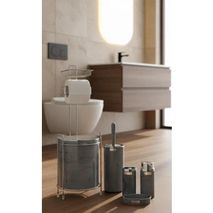 Okyanus Home  Yuvarlak Kromlu Mermer Desen Yedekli Wc Kağıtlık ve 6 Parça Banyo Seti