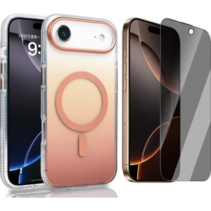 iPhone 17 Air Kılıf M-safe Şarj Özellikli Transparan Renk Geçişli Zore Toros Kapak + Hayalet Ekran Koruyucu