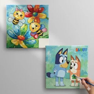 Dudu Gift Okul Etkinliği-2'li Tuval Boyama Seti. 20X20 cm Uv Baskı 6 Akrilik Boya 1 FIRÇA-MODEL-228