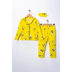 Kız Çocuk Civciv Desenli Pijama Takımı - Uyku Bandı Hediyeli