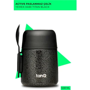 Ömür Boyu Garantili Bento Paslanmaz Çelik Yemek Termosu Titan Black 500ml - (17 Oz)