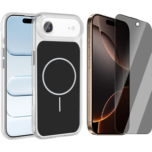 Apple iPhone 17 Air Kılıf M-Safe Şarj Özellikli Metal Buton Tasarımlı Zore Ikonik Sert Silikon Kapak + Hayalet Ekran Koruyucu