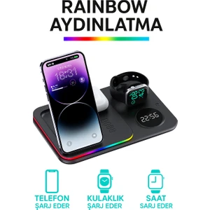 5in1 Telefon Saat Kulaklık Wireless Şarj Cihazı Rgb Işıklı Katlanabilir 30w A82