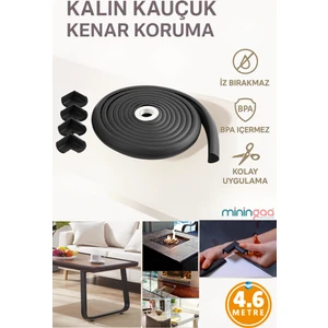 Miningaa 4.6 Metre 4 Adet Köşe Koruyucu Köşe Ve Kenar Koruma 3m Bant Esnek Yumuşak Darbe Engelleyici Siyah