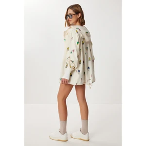 Happiness İstanbul Baskılı Mevsimlik Ham Keten Ceket LSA0001 Krem Yeşil