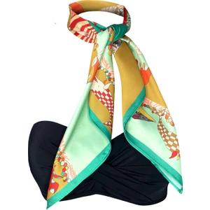 45*100 Scarf Mint&gold Fular Eşarp